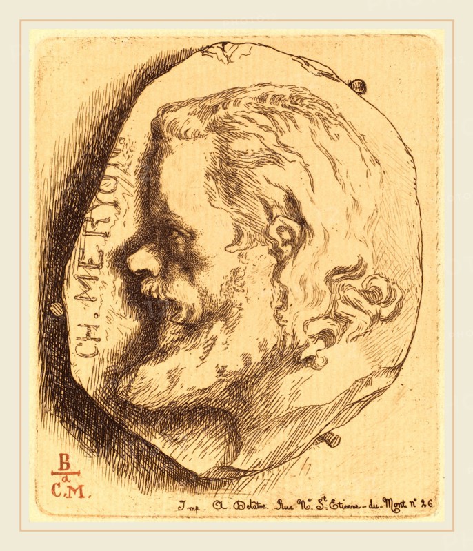 Félix Bracquemond (French, 1833-1914), Charles Meryon, 1854, etching in brown-black and red on laid paper