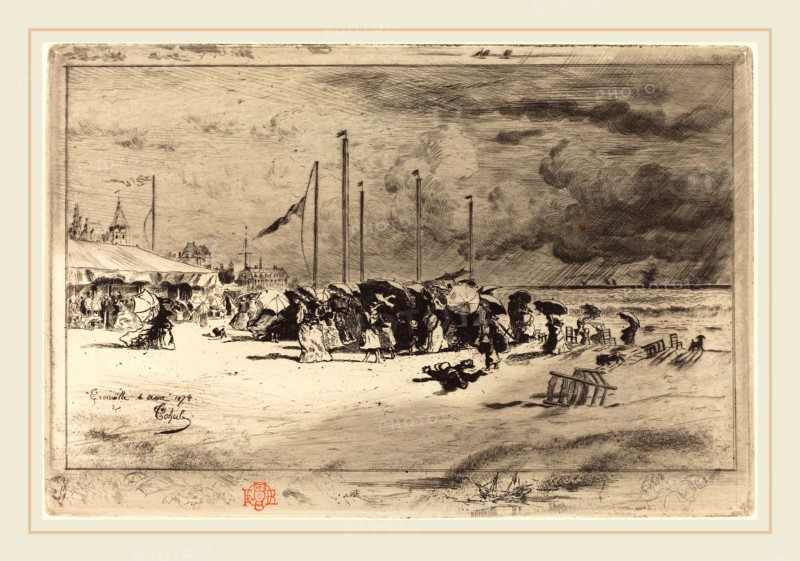Félix-Hilaire Buhot (French, 1847-1898), Un Grain Ã  Trouville (Squall at Trouville), 1874-1875, etching and aquatint in black on wove paper