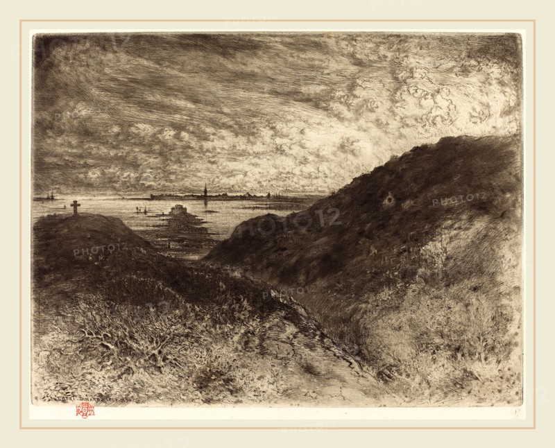 Félix-Hilaire Buhot (French, 1847-1898), La Falaise: Baie de Saint-Malo (The Cliff: Saint-Malo Bay), 1886-1890, heliogravure, etching, drypoint, roulette, and spit bite on laid paper