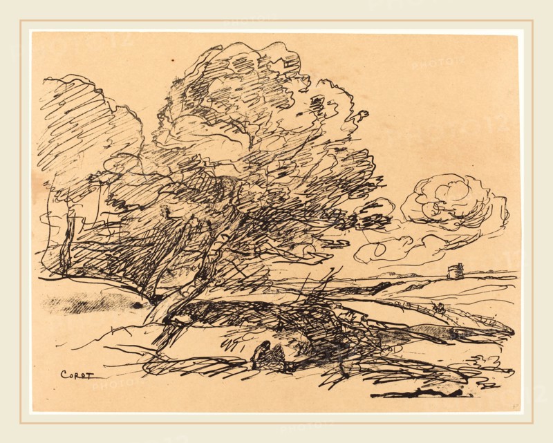 Jean-Baptiste-Camille Corot (French, 1796-1875), The Lonely Tower (La Tour isolee), 1871, lithograph