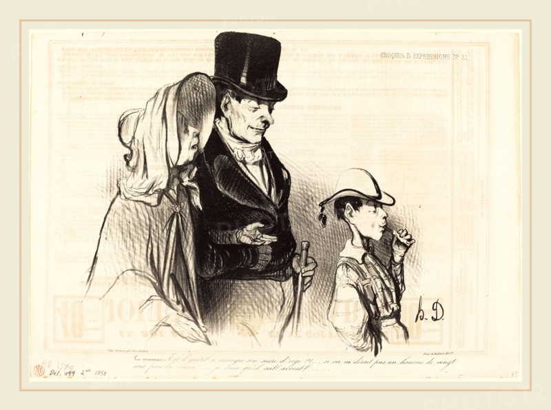 Honoré Daumier (French, 1808-1879), La Maman-Est-il gentil a manger son sucre d'orge!, 1838, lithograph on newsprint