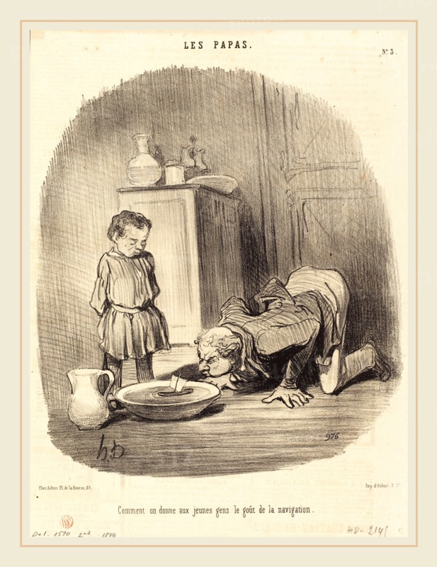 Honoré Daumier (French, 1808-1879), Comment on donne le goÃ»t de la navigation, 1846, lithograph on newsprint