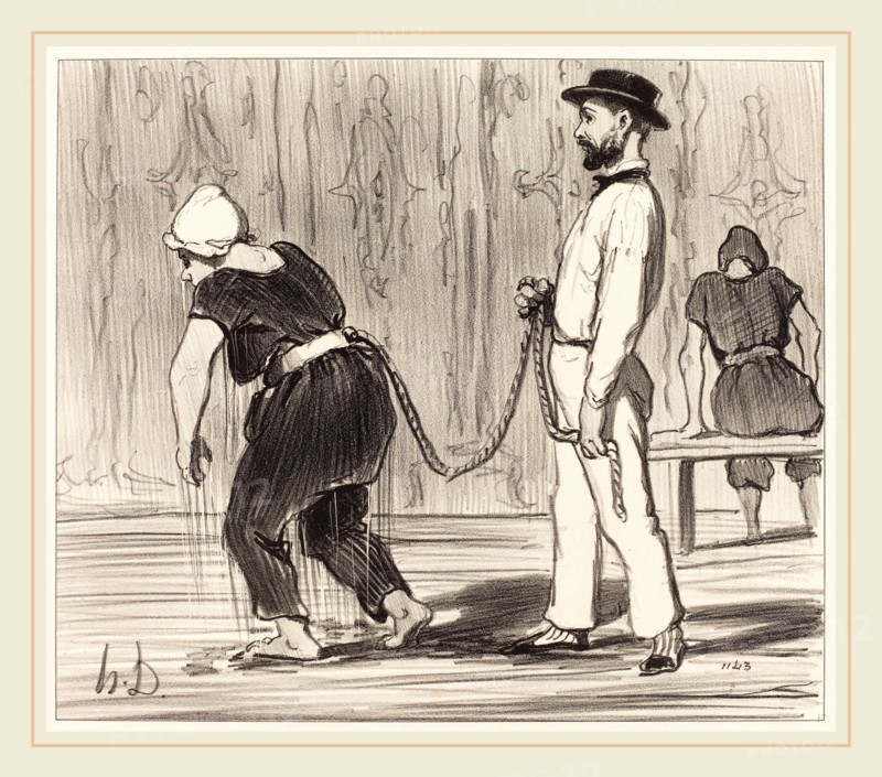 Honoré Daumier (French, 1808-1879), Madame Rabourdeau a sa premiÃ¨re leÃ§on, 1847, lithograph