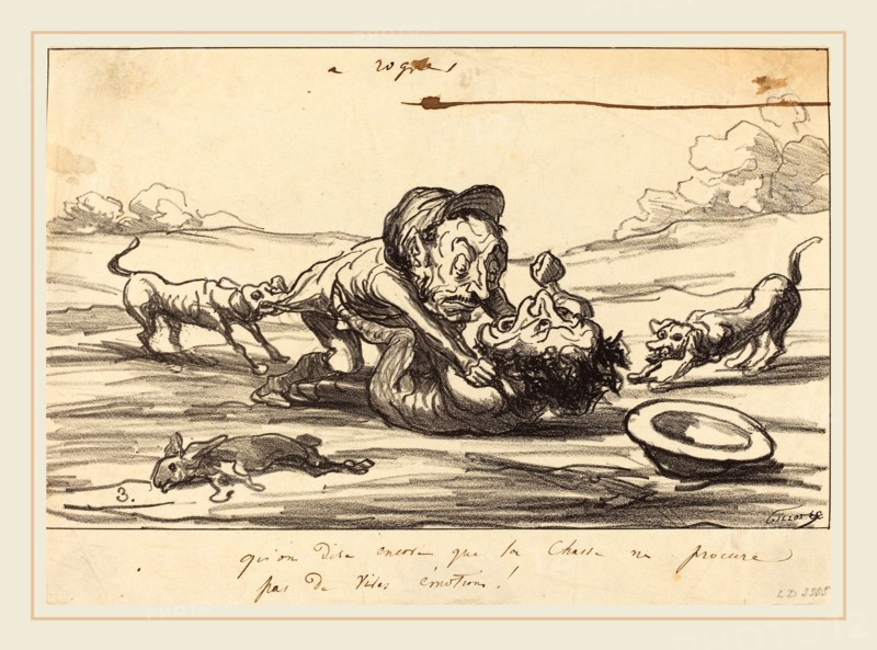 Honoré Daumier (French, 1808-1879), Qu'on dise encore que la chasse ne procure pas de vives émotions, 1864, lithograph