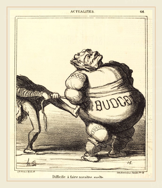Honoré Daumier (French, 1808-1879), Difficile Ã  faire paraitre svelte, 1869, lithograph on newsprint