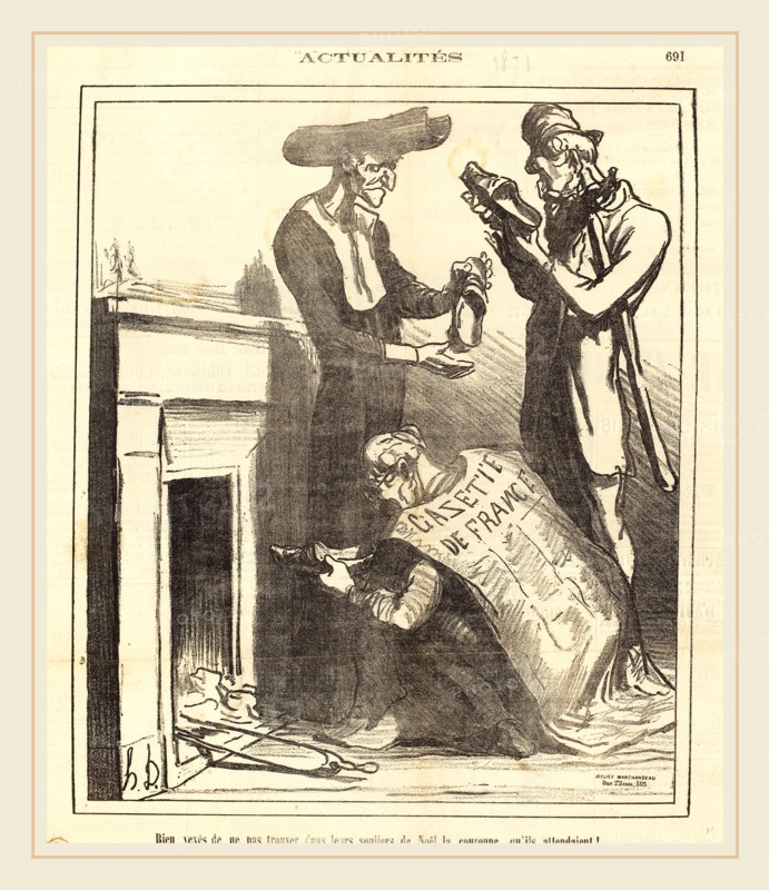 Honoré Daumier (French, 1808-1879), Bien vexés de ne pas trouver la couronne, 1871, gillotype on newsprint