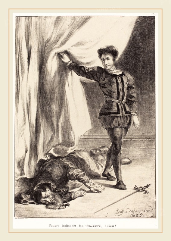 EugÃ¨ne Delacroix (French, 1798-1863), Hamlet and the Body of Polonius (Act III, Scene IV), 1835, lithograph