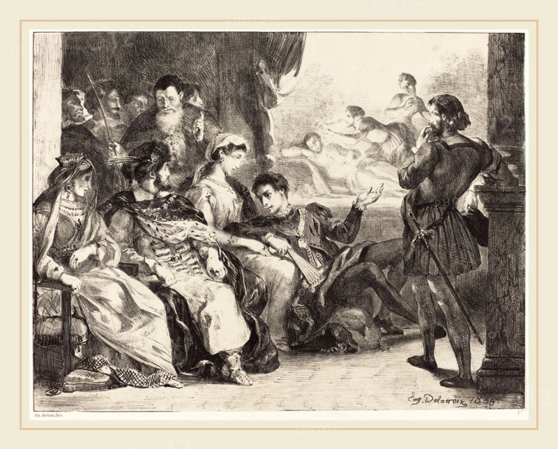 EugÃ¨ne Delacroix (French, 1798-1863), Players Enacting the Poisoning of Hamlet's Father (Act III, Scne II), 1835, lithograph
