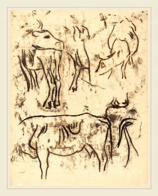 Paul Gauguin, Animal Studies, French, 1848-1903, 1901-1902, traced monotype in black on thin laid paper