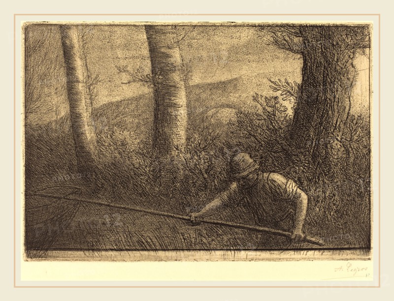 Alphonse Legros, Fisherman with a Hoop-net (La peche a la truble), French, 1837-1911, etching and aquatint?