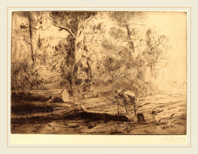 Alphonse Legros, Squaring Logs (Homme que fend des buches), French, 1837-1911, etching and drypoint in brown ink