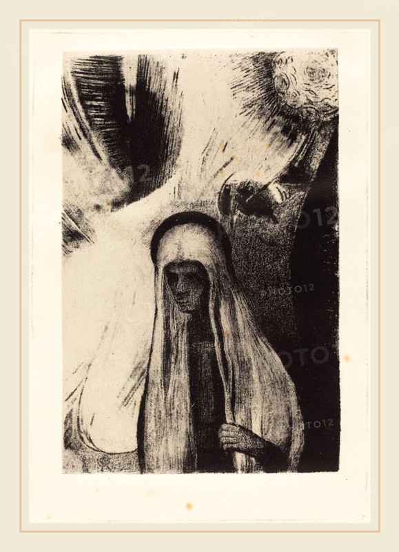 Odilon Redon (French, 1840-1916), La Vieille: Que Crains-tu? Un large trou Noir! Il est vide peut-etre? (What are you afraid of? A wide black hole! It is empty, perhaps!), 1896, lithograph