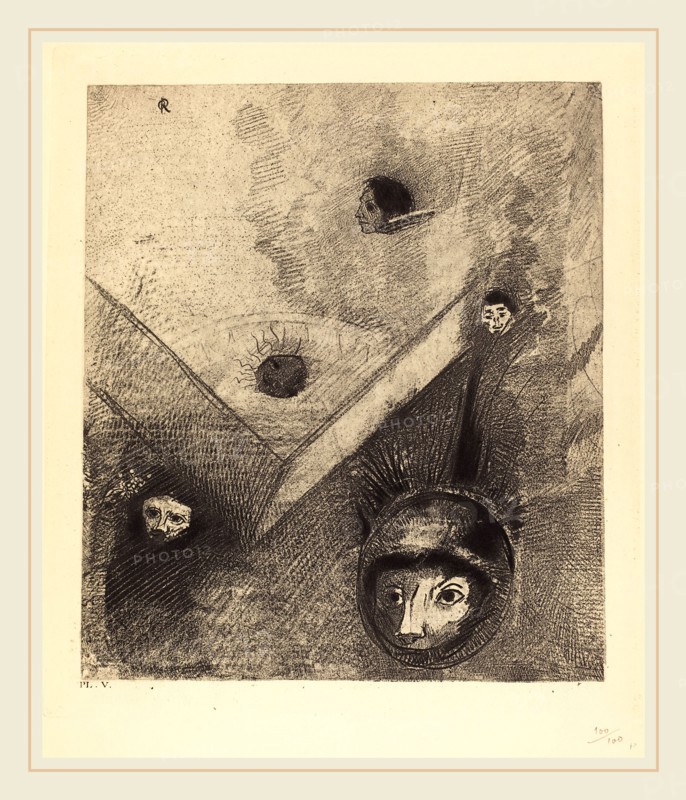 Odilon Redon (French, 1840-1916), Sur le fond de nos nuits dieu de son doigt savant dessine un cauchemar multiforme et sans treve (On backdrop of our nights God with His knowing finger traces a multiform implacable nightmare), 1890, lithograph