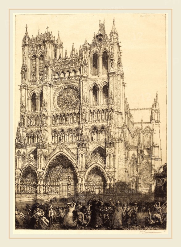 Auguste LepÃ¨re, Amiens Cathedral (Cathedrale d'Amiens-Jour d'inventaire), French, 1849-1918, 1907, etching