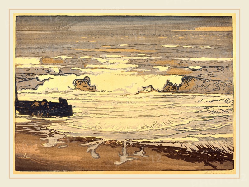 Auguste LepÃ¨re, Unfurled Waves, Flood of September 1901 (Les lames deferlent,maree de Septembre 1901), French, 1849-1918, 1901, color woodcut
