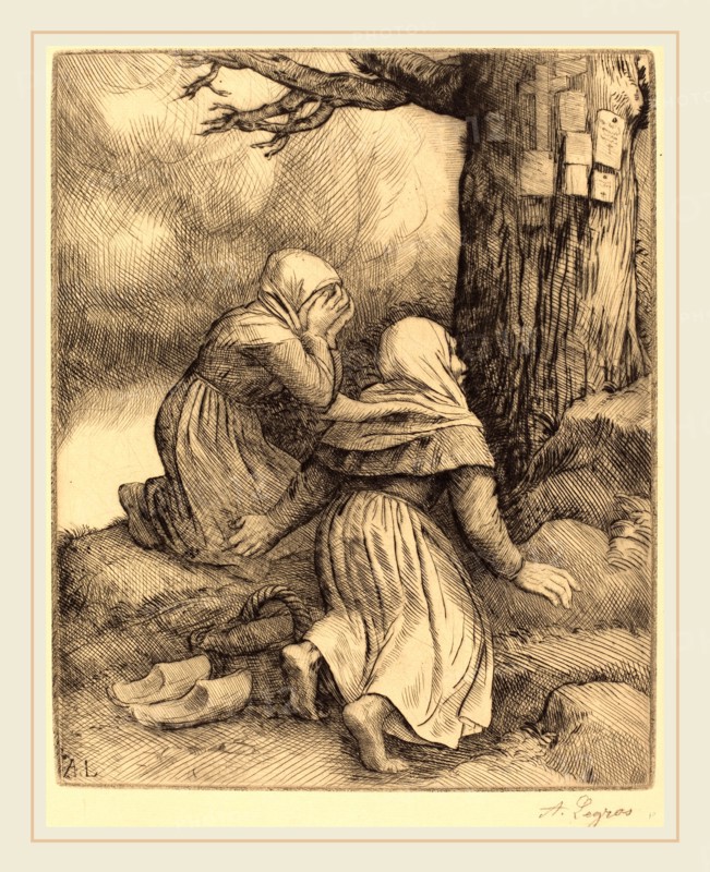 Alphonse Legros, The Tree of Salvation (L'arbre de salut), French, 1837-1911, drypoint and (etching?) on cream paper