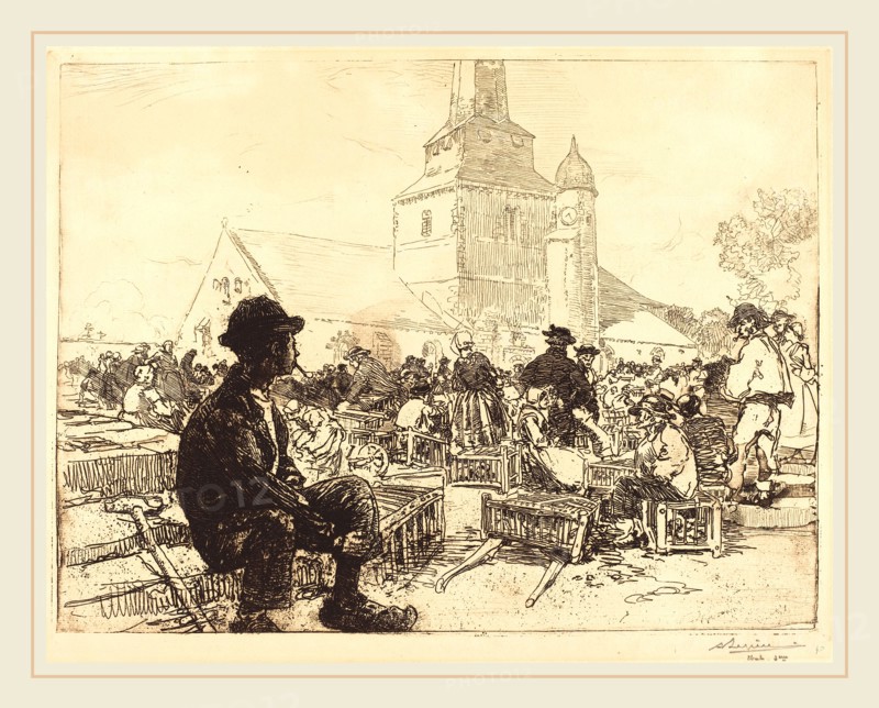 Auguste LepÃ¨re (French, 1849-1918), Poultry Market at St.-Jean-de-Mont (Marche a la volaille, a St.-Jean-de-Mont), 1892, etching, with aquatint and drypoint