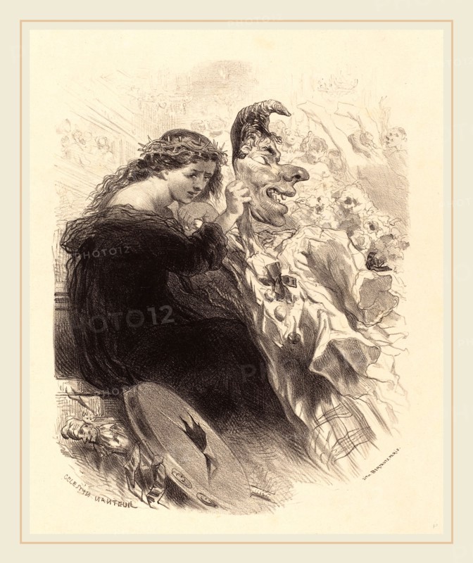 Célestin Nanteuil (French, 1813-1873), The Woman Behind the Mask, 1830s, lithograph on buff chine collé