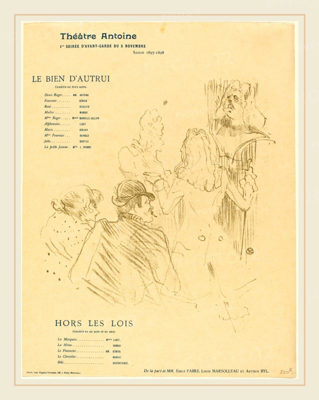Henri de Toulouse-Lautrec (French, 1864-1901), Homage to Moliere (Hommage Ã  MoliÃ¨re), 1897, lithograph in olive green and blue