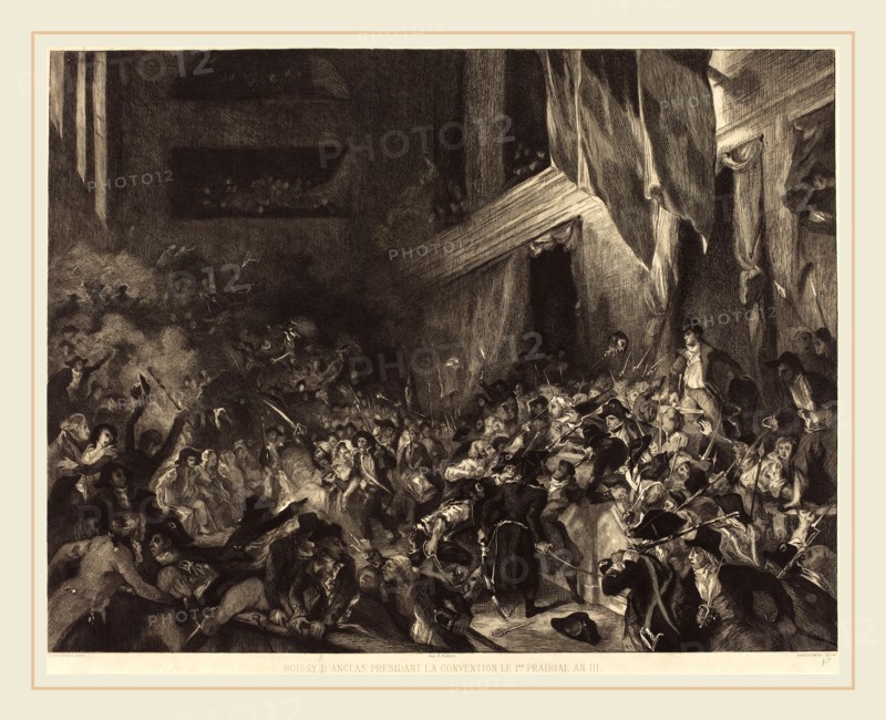 Félix Bracquemond after EugÃ¨ne Delacroix, Boissy d'Anglas présidant la Convention le 1er Prairial An III, French, 1833-1914, etching and drypoint on laid paper