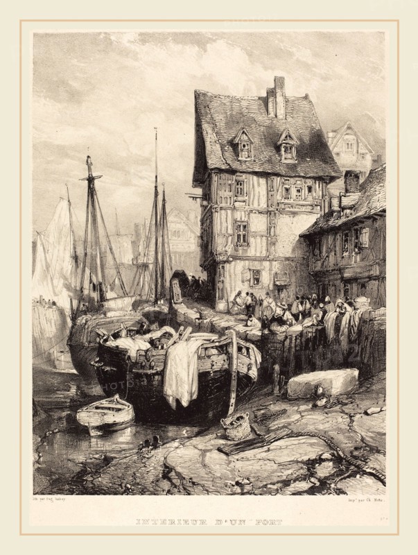 EugÃ¨ne Isabey (French, 1803-1886), Intérieur d'un port, 1833, lithograph
