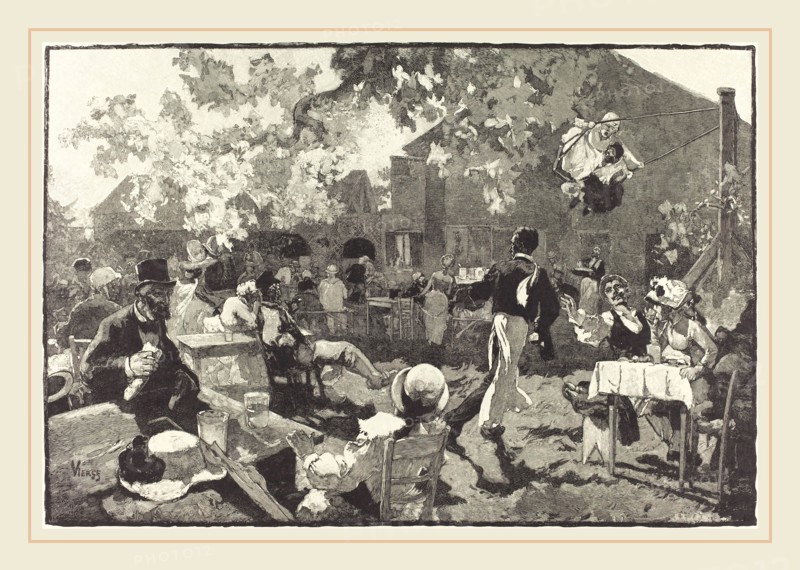 Auguste LepÃ¨re after Daniel Vierge (French, 1849-1918), Le Cabaret du Coq de BruyÃ¨re au Bois de Meudon, 1888, wood engraving