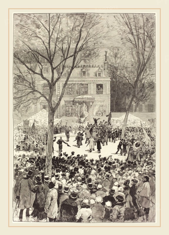 Daniel Vierge (Spanish, 1851-1904), Manifestation populaire du 27 Février pour fÃªter le 80 année de Victor Hugo, 1881, wood engraving