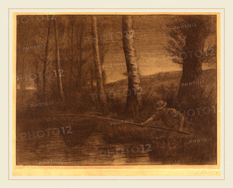 Alphonse Legros, Fisherman with a Hoop-net (La peche a la truble), French, 1837-1911, etching, aquatint
