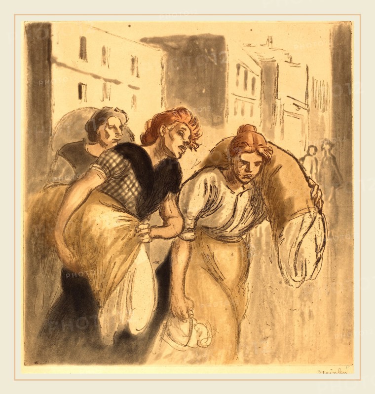 Théophile Alexandre Steinlen, Return from the Wash House (Retour de lavoir), Swiss, 1859-1923, 1912, color soft-ground etching and aquatint, zinc