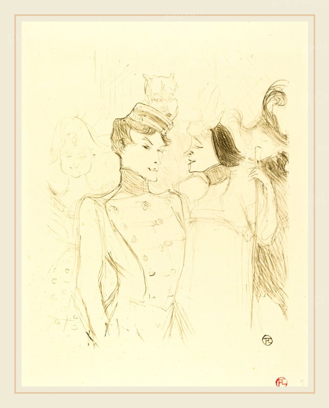 Henri de Toulouse-Lautrec (French, 1864-1901), Lender and Lavalliere (Lender et LavalliÃ¨re), 1895, lithograph in olive green