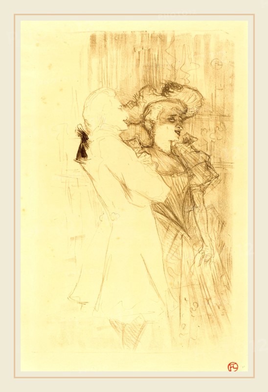 Henri de Toulouse-Lautrec (French, 1864-1901), Lender and Auguez in  "La chanson de fortunio" (Lender et Auguez dans "La chanson de fortunio"), 1895, lithograph in olive green on velin paper