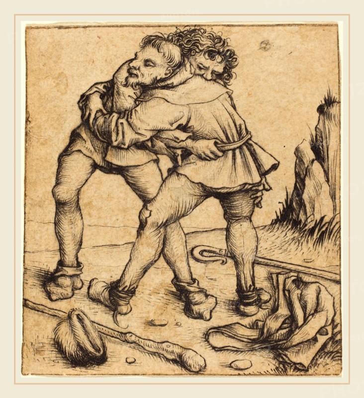 Master of the Housebook (German, active c. 1465-1500), Two Peasants Fighting, c. 1475-1480, drypoint