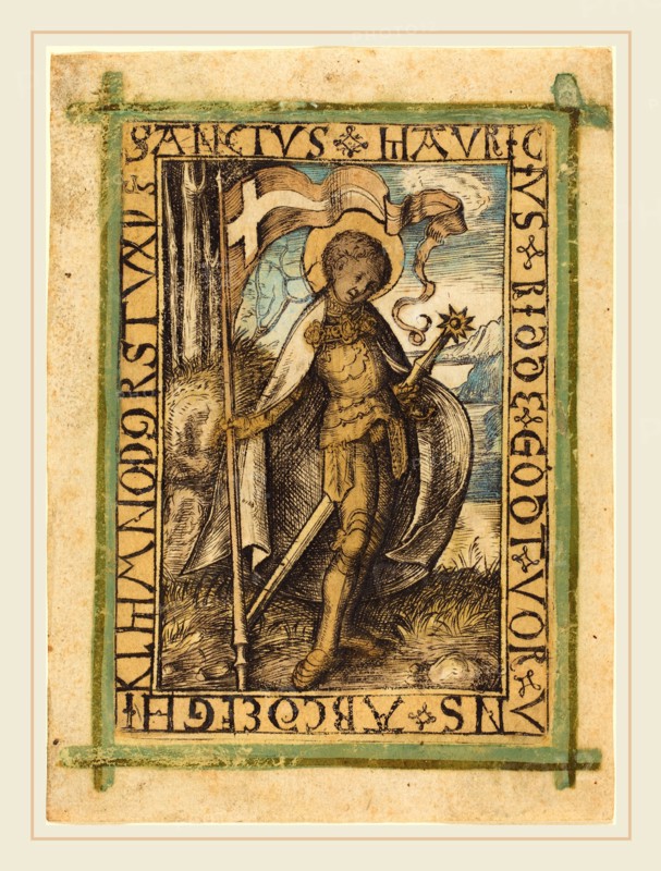 German 15th Century, Saint Maurice, c. 1480-1490, engraving, hand-colored