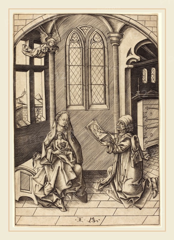 Israhel van Meckenem (German, c. 1445-1503), Saint Luke Drawing a Portrait of the Virgin, c. 1475, engraving