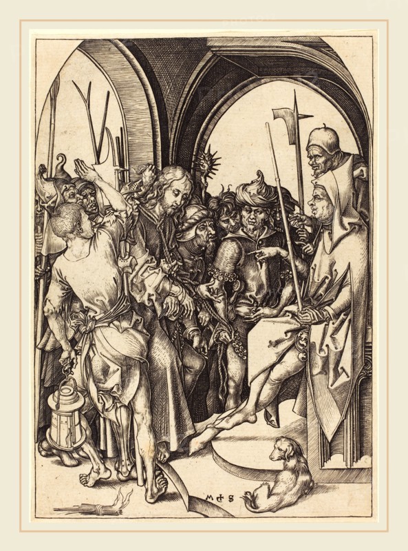 Martin Schongauer (German, c. 1450-1491), Christ before Annas, c. 1480, engraving