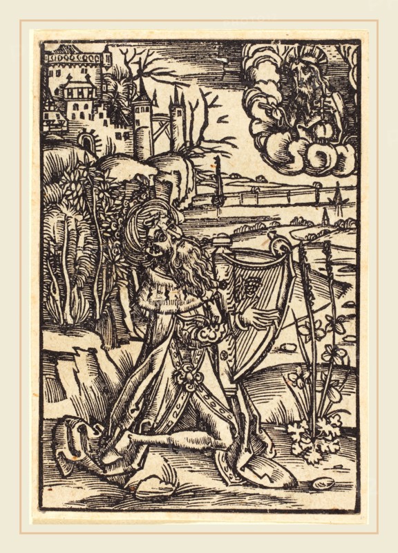 German 15th Century, David Playing the Harp, c. 1500, woodcut