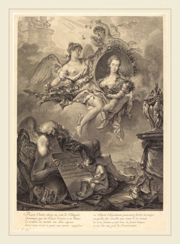 Georg Friedrich Schmidt, after Pierre Le Sueur (German, 1712-1775), Louise Albertine de Brandt, Baroness von Grapendorf, engraving with etching on laid paper