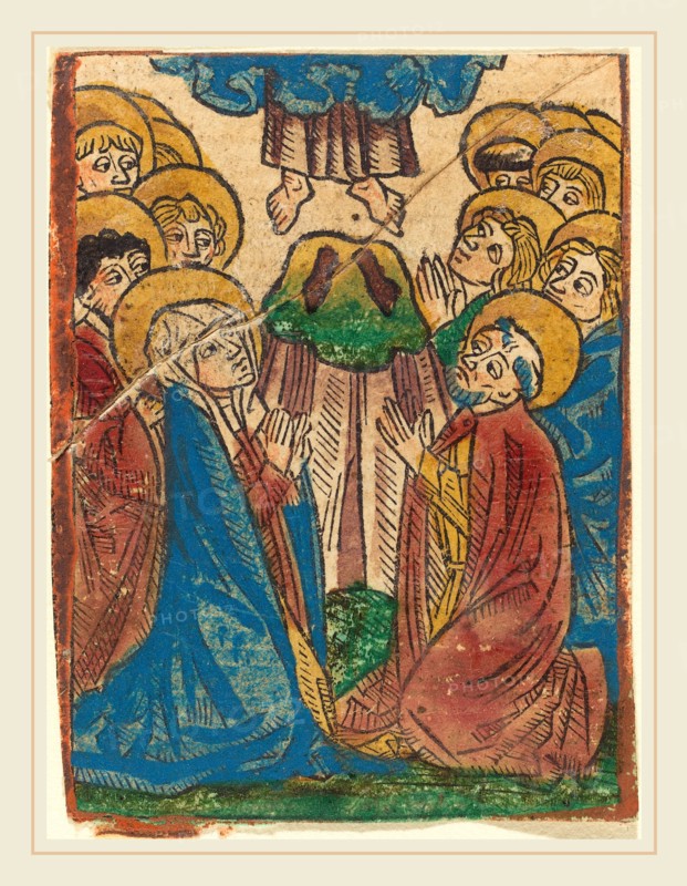 German 15th Century, Ascension, c. 1490, hand-colored woodcut
