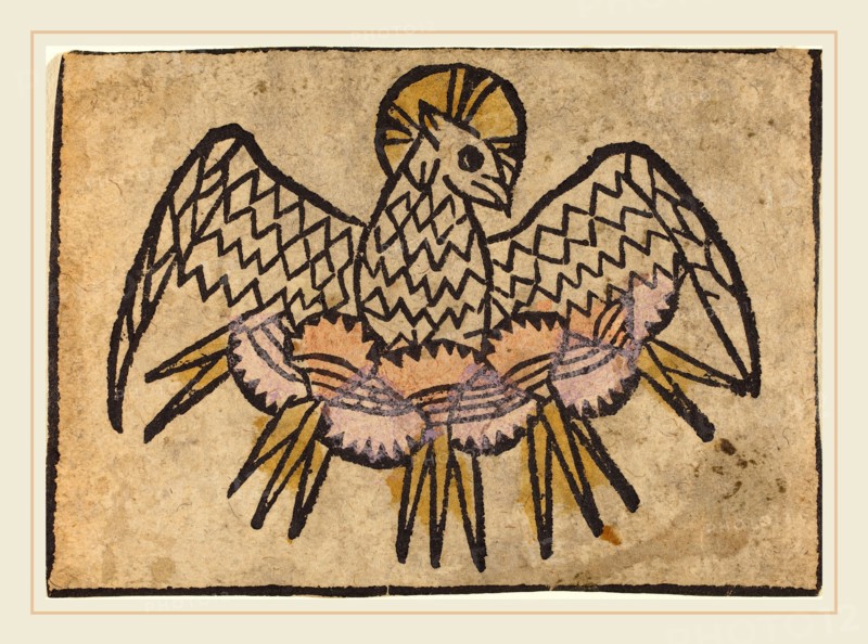 German 15th Century, The Holy Ghost, c. 1460-1470, woodcut, hand-colored in yellow, lavender, and rose