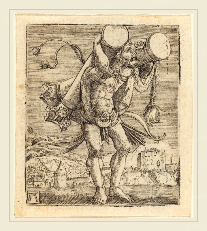 Albrecht Altdorfer (German, 1480 or before-1538), Hercules Bearing the Column of Gades, c. 1520-1525, engraving