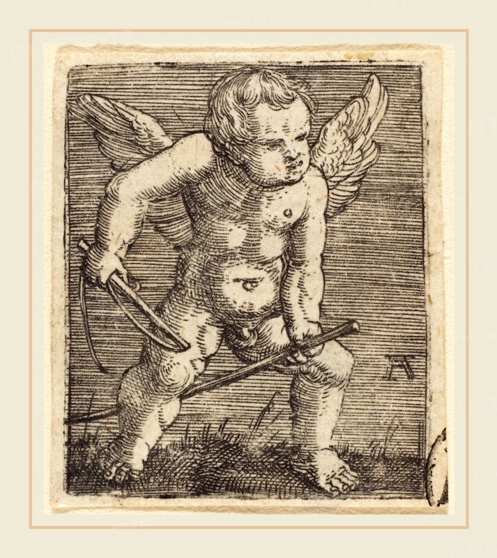 Albrecht Altdorfer (German, 1480 or before-1538), Winged Genii with Hobby Horse and Whip, c. 1520, engraving
