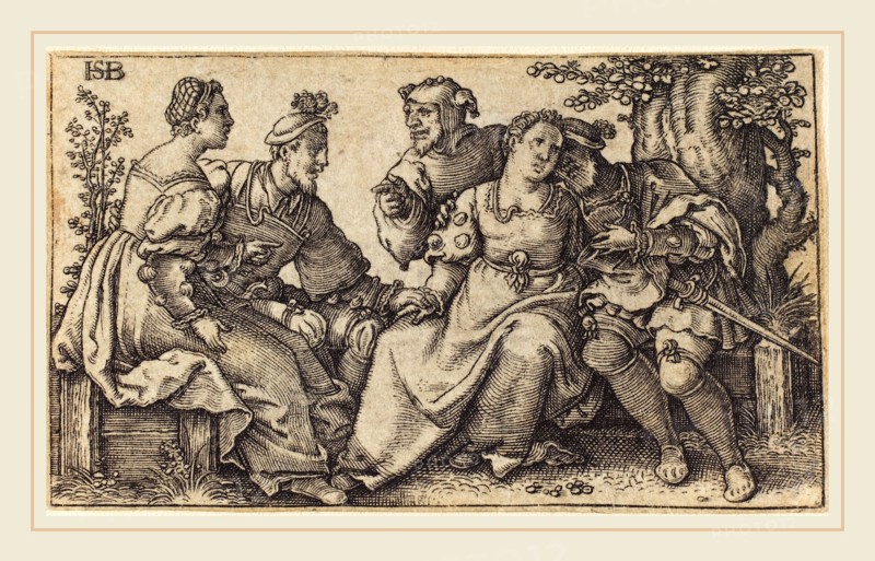 after Hans Sebald Beham, Two Loving Pairs with Clown, engraving