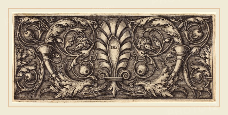 Sebald Beham (German, 1500-1550), Ornament with Two Grotesque Dolphins, engraving
