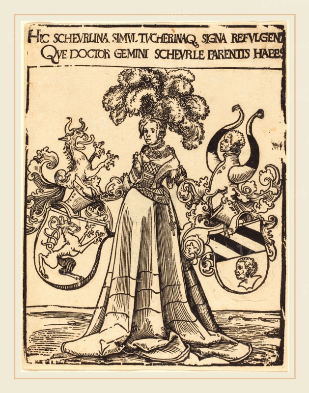 Lucas Cranach the Elder (German, 1472-1553), Bookplate of Scheurl and Tucher, woodcut