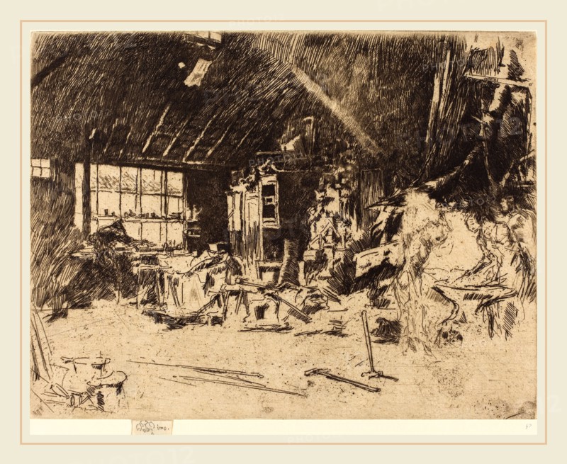 James McNeill Whistler (American, 1834-1903), The Smithy, c. 1880, etching and drypoint