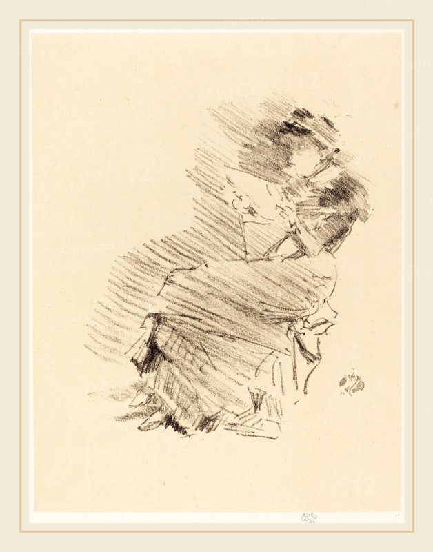 James McNeill Whistler (American, 1834-1903), Reading, 1879, lithograph in black on cream chine (Japanese paper) mounted on ivory plate paper