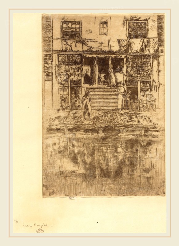 James McNeill Whistler (American, 1834-1903), Steps, Amsterdam, 1889, etching and drypoint in dark brown on Oriental tissue, mounted on off-white paperboard