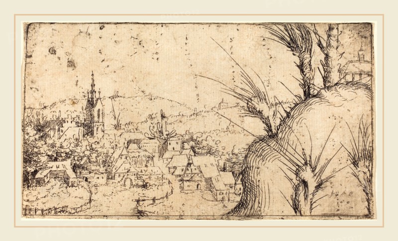 Augustin Hirschvogel (German, 1503-1553), Landscape with a Town at Left, 1549, etching