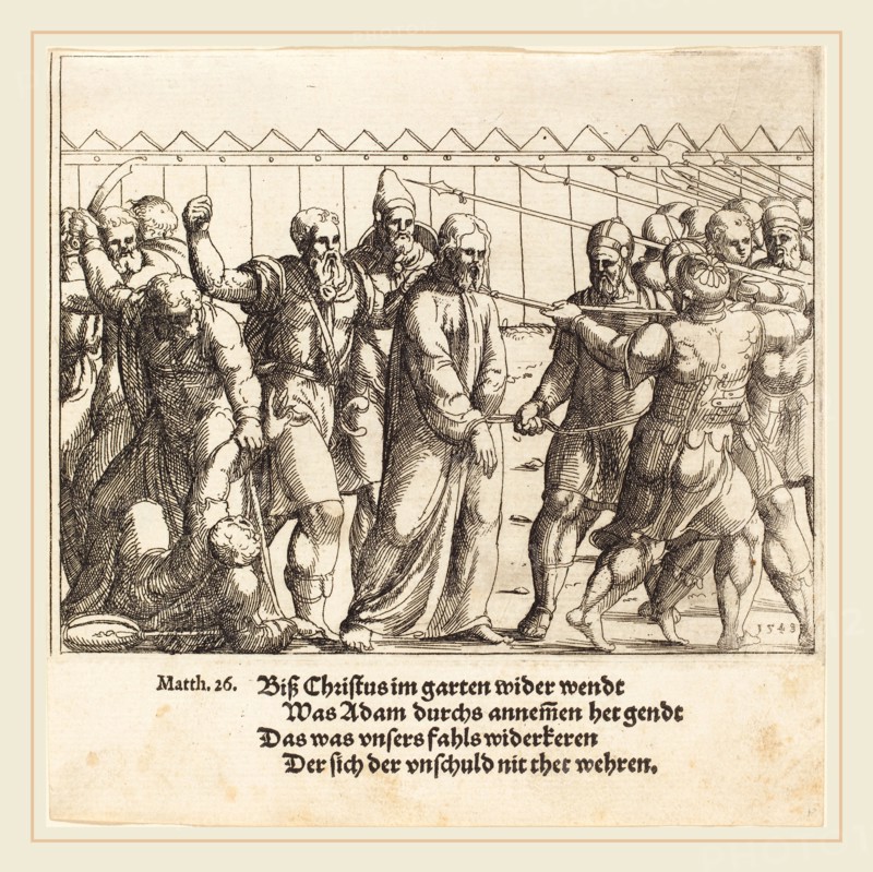 Augustin Hirschvogel (German, 1503-1553), Jesus Being Led to Caiaphas, 1549, etching