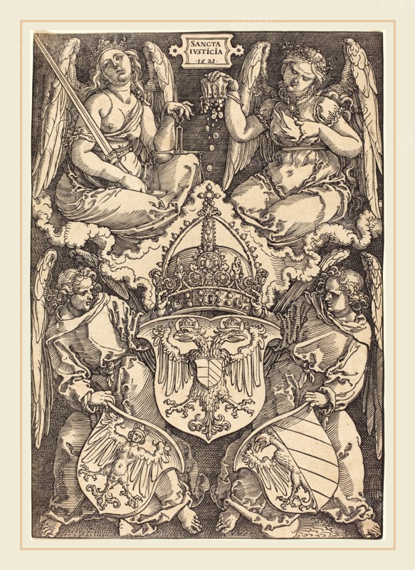 Albrecht DÃ¼rer (German, 1471-1528), Coat of Arms of the German Empire and Nuremberg City, 1521, woodcut